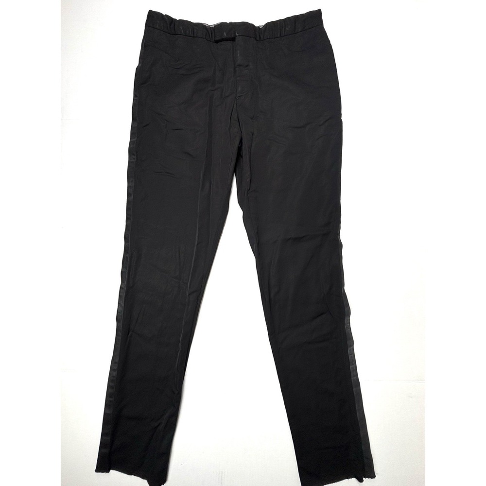 Emporio Armani Tux Trousers Pants Mens 50 30x33 Black Chino‎ Stretch Raw Hem EUC